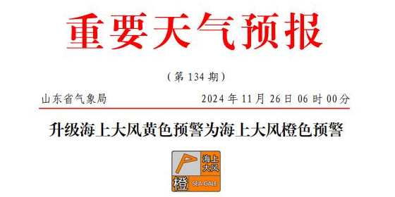 山东海上大风橙色预警，，部分口岸或暂停作业